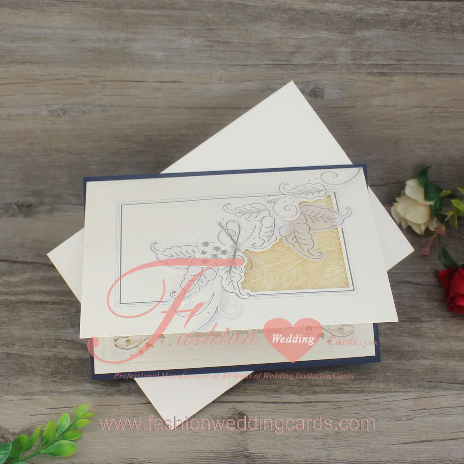 Blue White Brown Country Wedding Invitations
